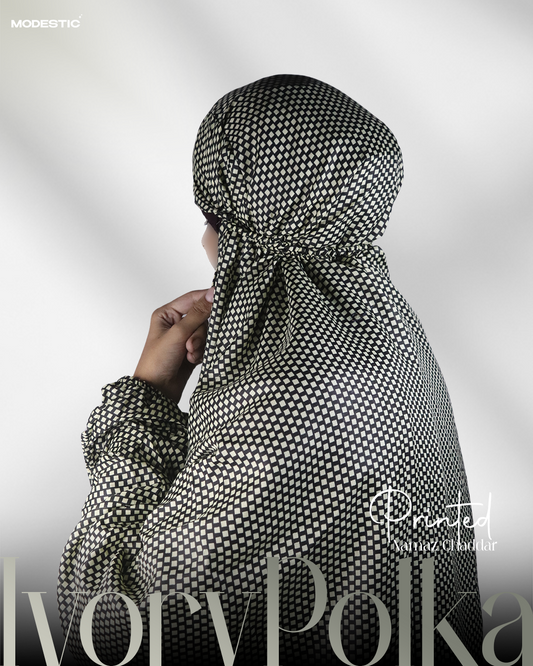 Long Namaz Chadar With Sleeves - Ivory Polka