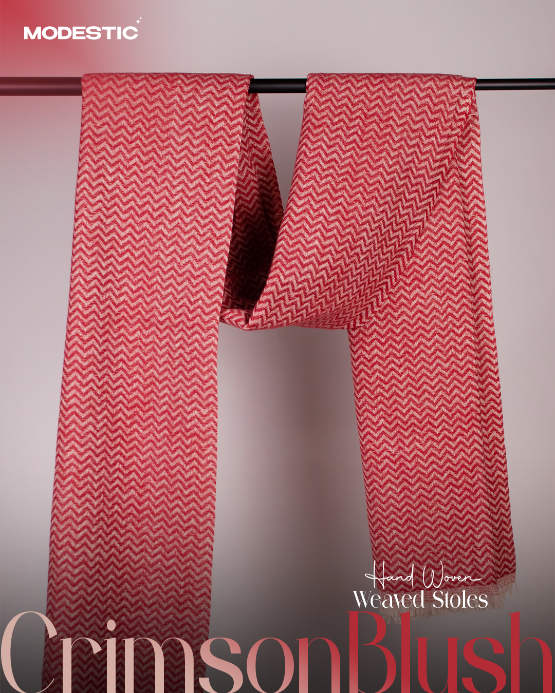 Crimson Blush - Hand Woven Weaved Stole