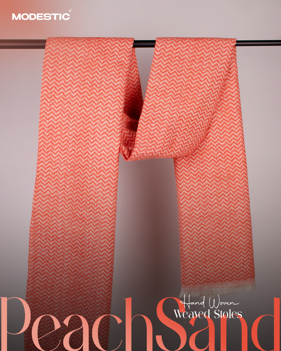 Peach Sand - Hand Woven Weaved Stole