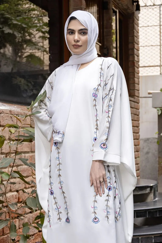 White Embroidery Abaya