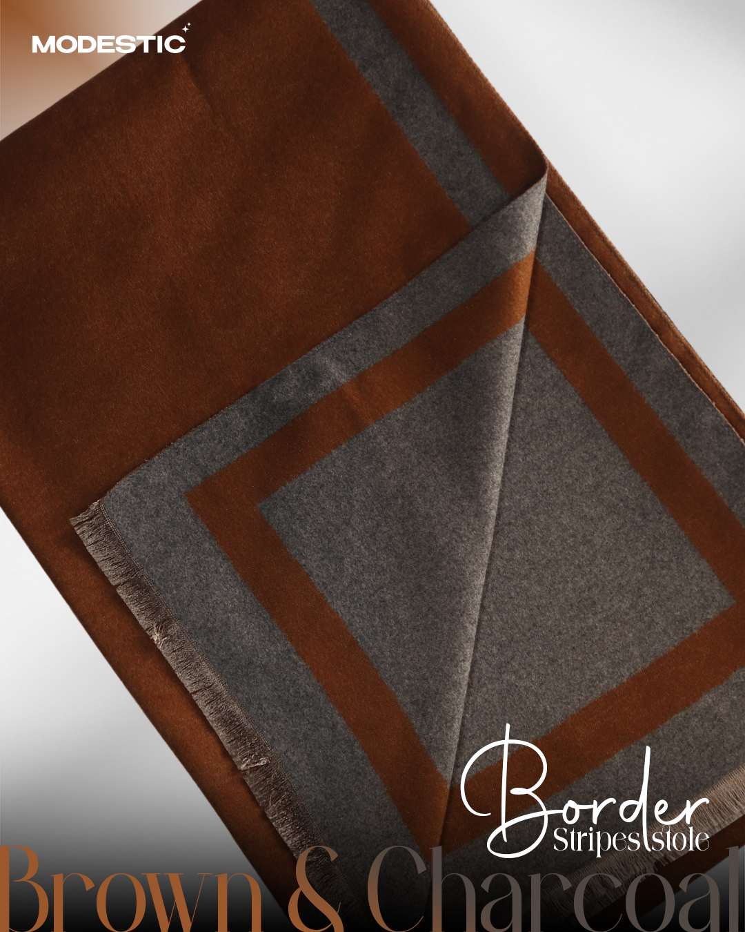 Brown & Charcoal - Border Stripes Stole