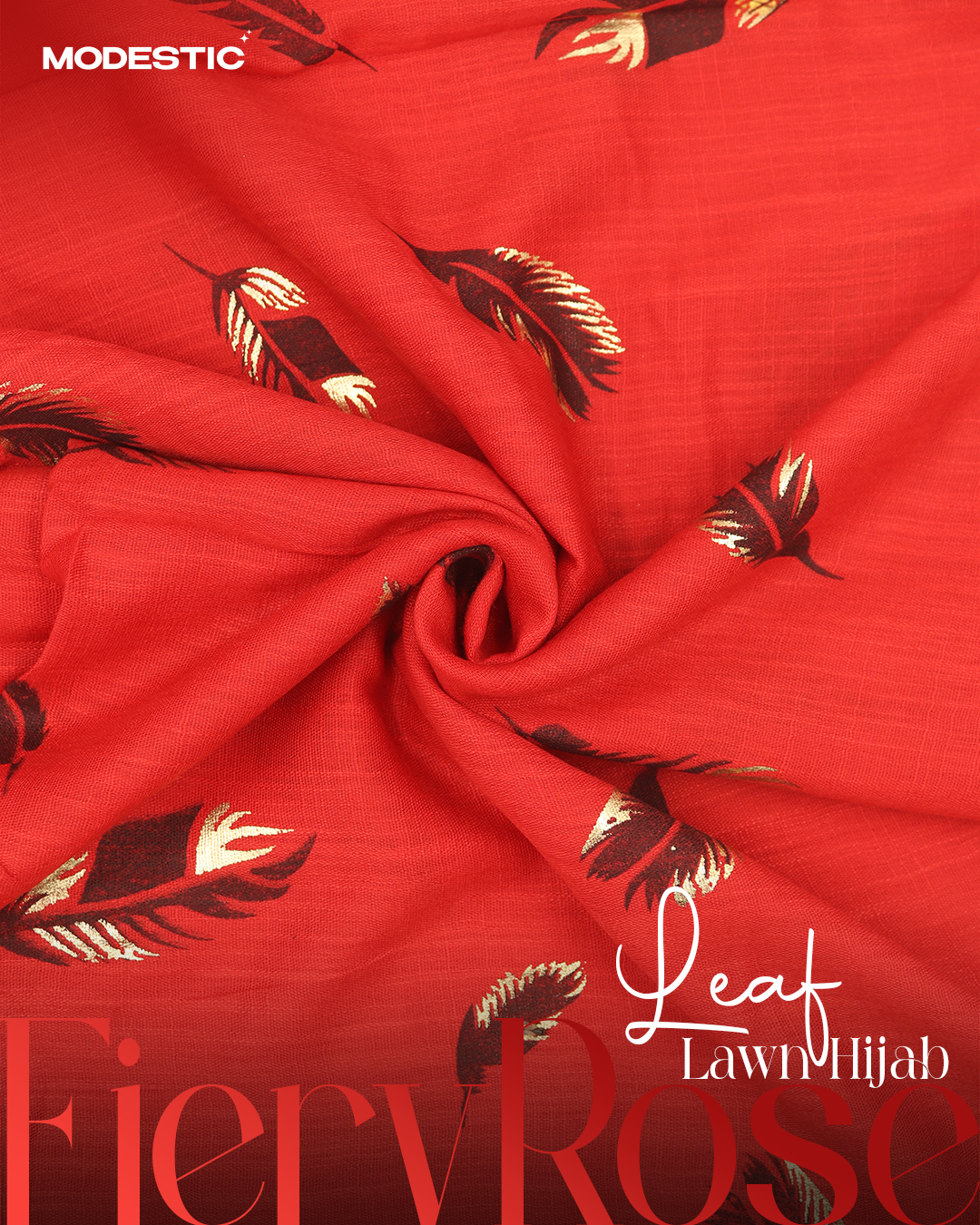 Fiery Rose - Leaf lawn hijab